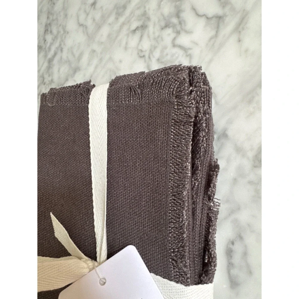 Williams Sonoma Fringe Dinner Napkins Set of 4 Charcoal Gray 100% Linen NWT
